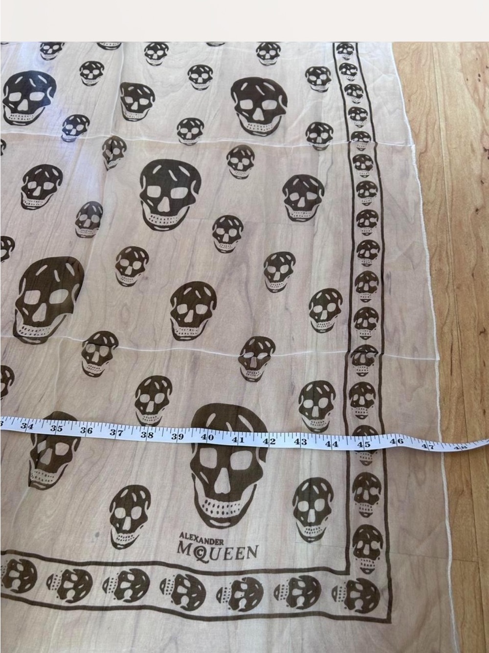 NWT Alexander McQueen Silk Skull Square Scarf Sheer White Black Italy Authentic - Picture 8 of 8